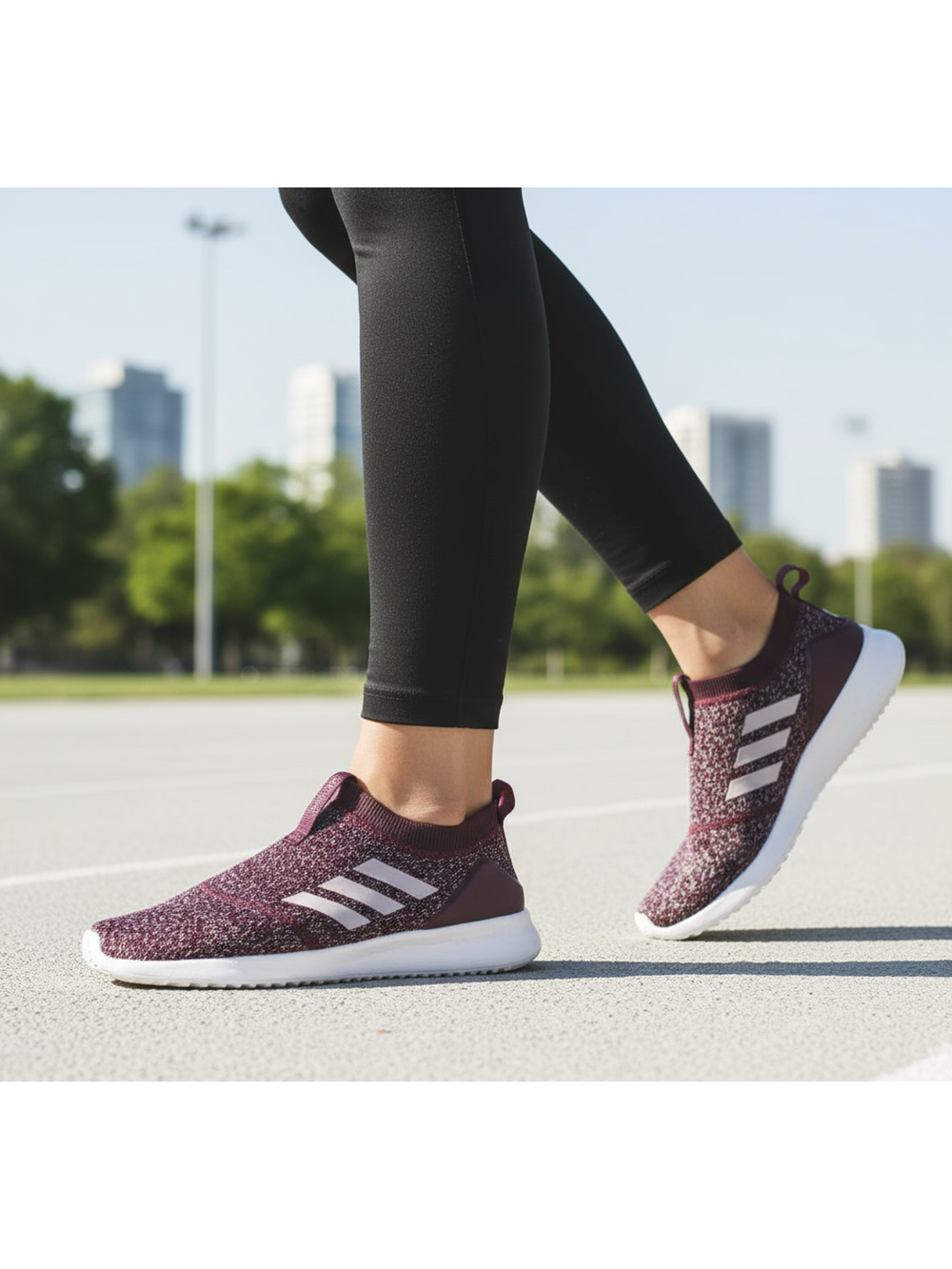 Adidas Ultimafusion Slip-On Sneakers Womens 10 Burgundy Knit Comfort Athletic